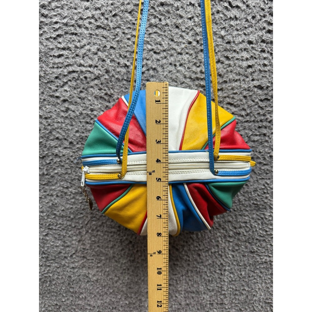 Vintage Brio Womens Rainbow Leather Balloon Ball Shoulder Bag Multicolor 8" x 9" - Picture 12 of 12